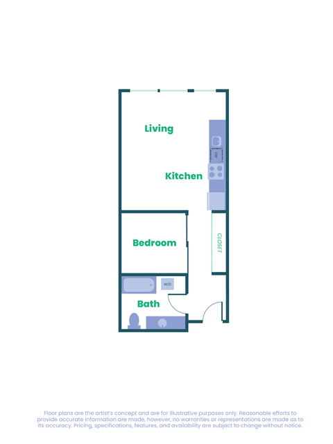 Floor plan for studio, 577 sqft